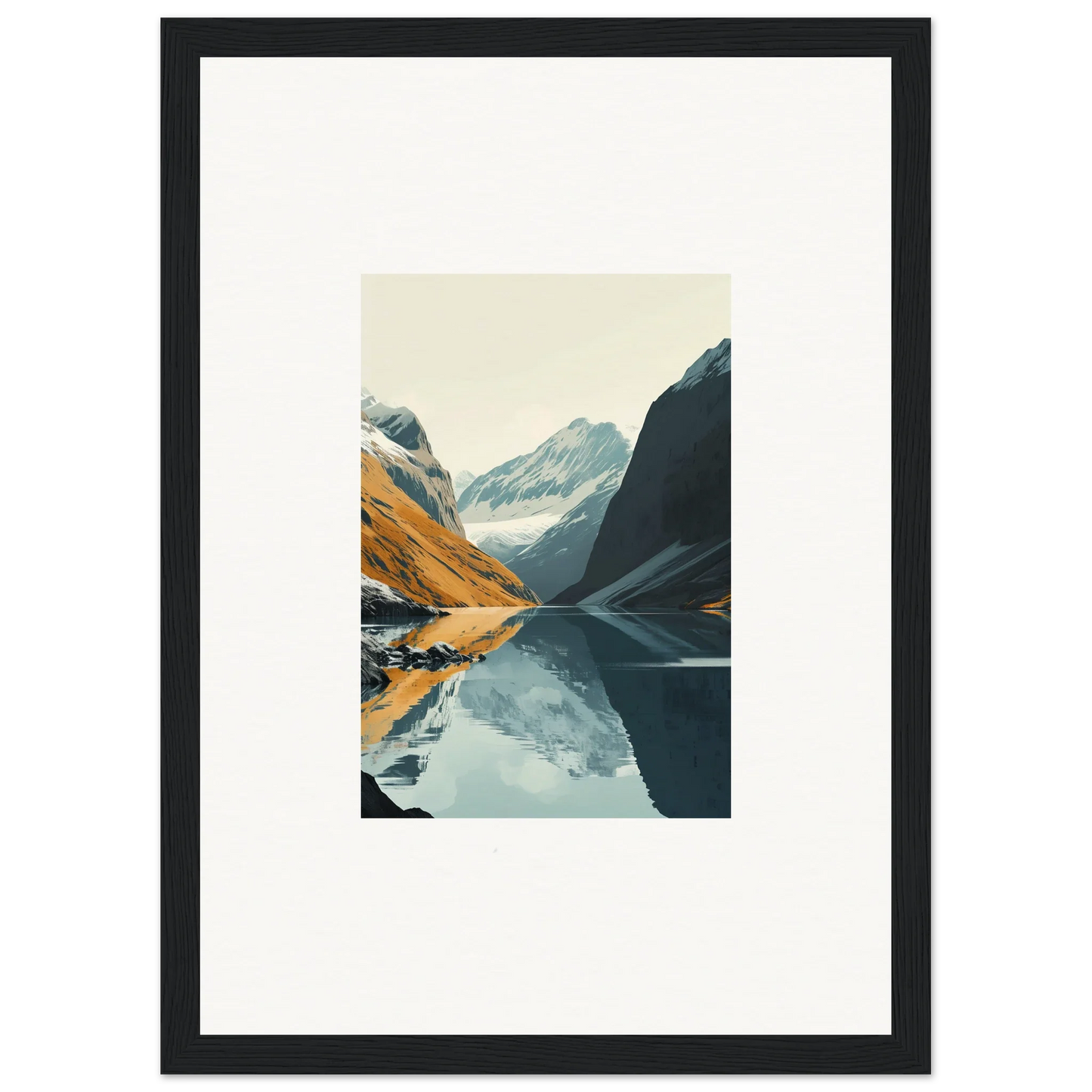 Framed canvas print of a peaceful mountainous landscape for glacier harmony room decoration