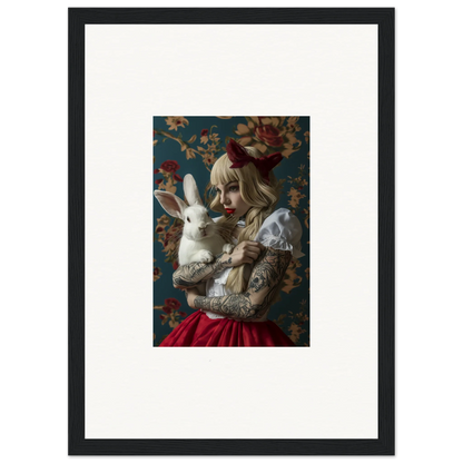 Framed canvas print of a young woman with a rabbit for dreamy room decoration