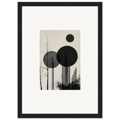 Framed abstract monochrome canvas print with geometric circles for room decoration