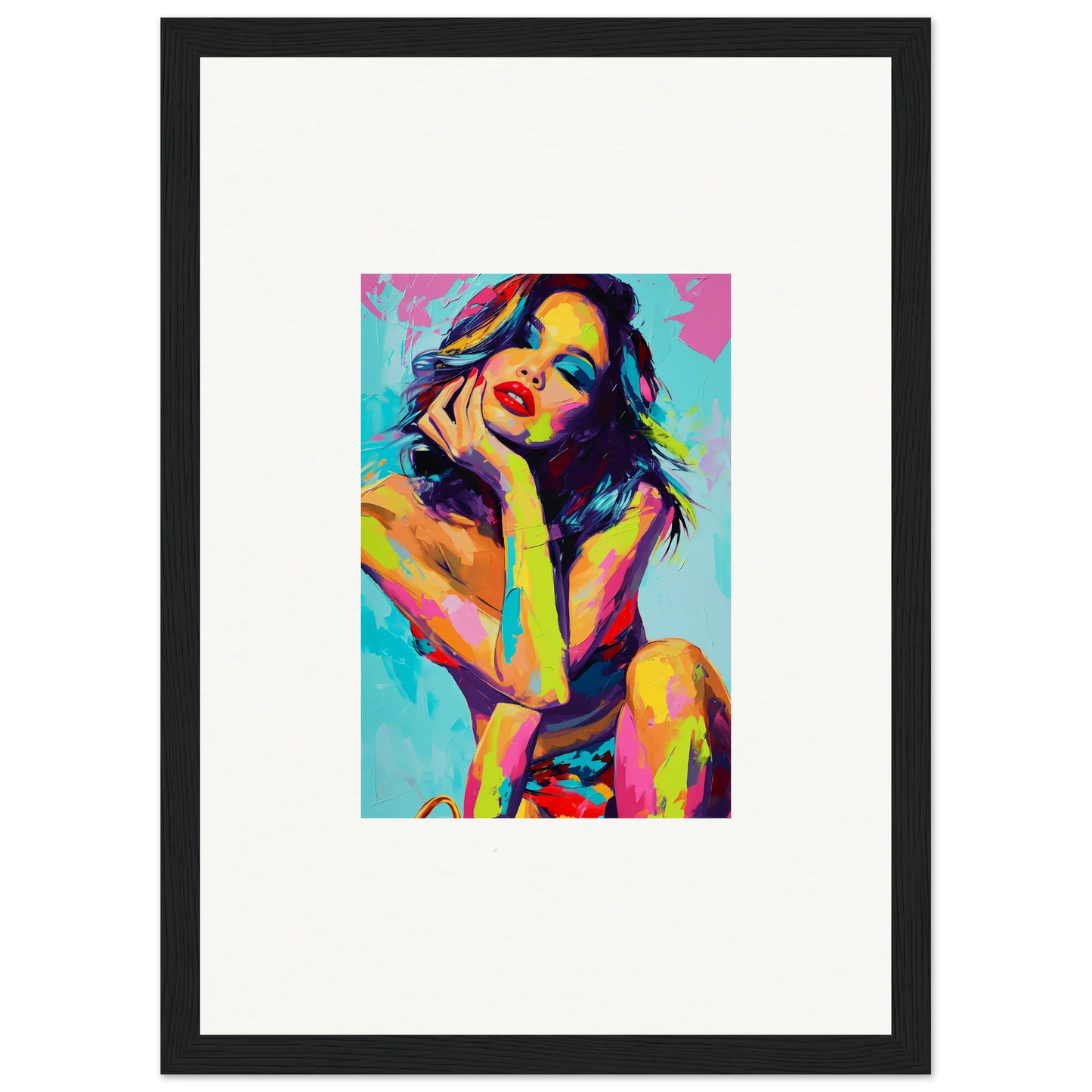 Colorful pop art portrait of a woman, perfect for room decoration as a canvas print