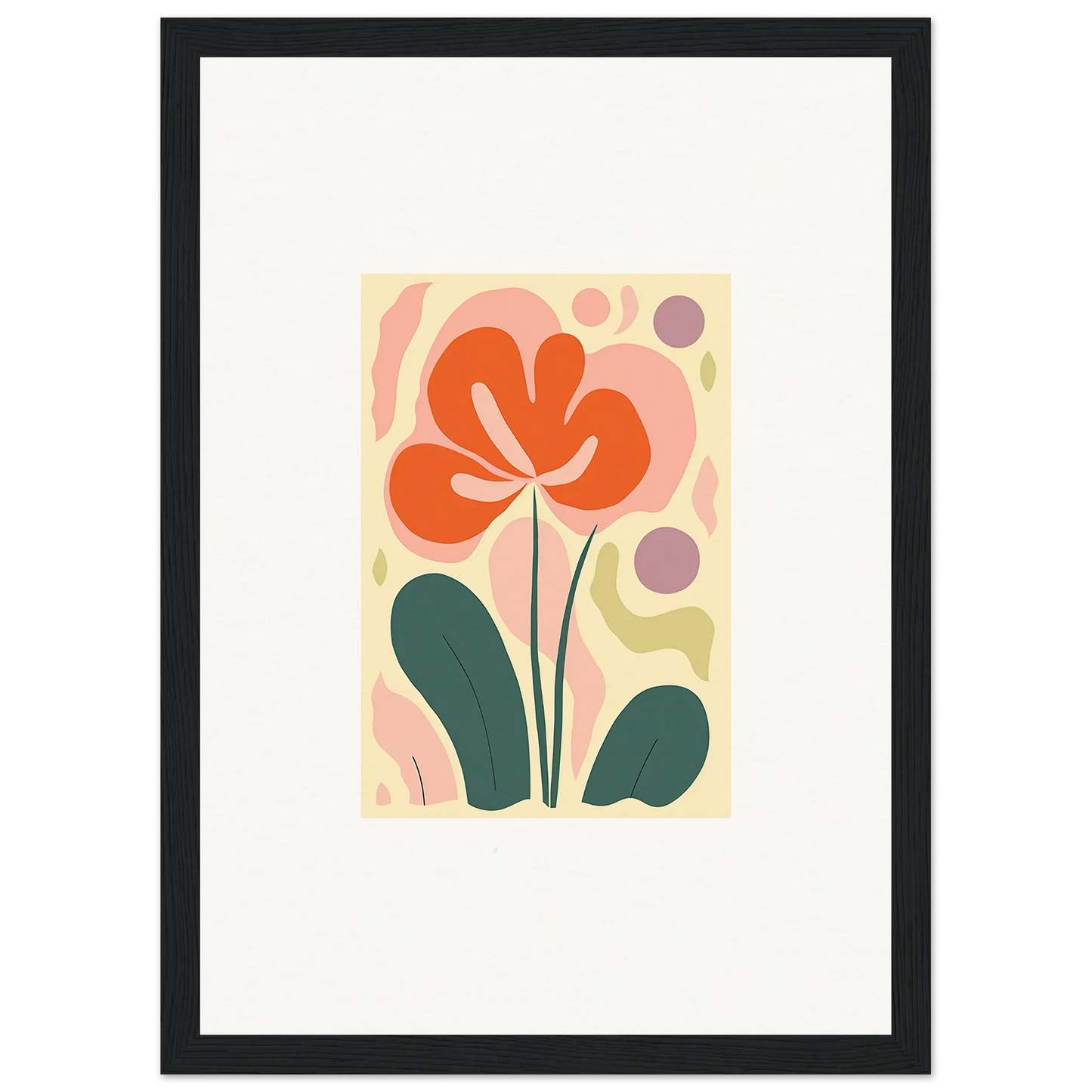 Stylized orange flower with green leaves for a vibrant echoes whimsy canvas print