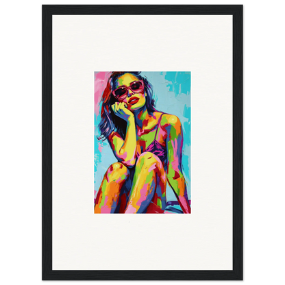 Colorful pop art portrait of a woman in sunglasses for a vibrant mindscape reverie canvas print