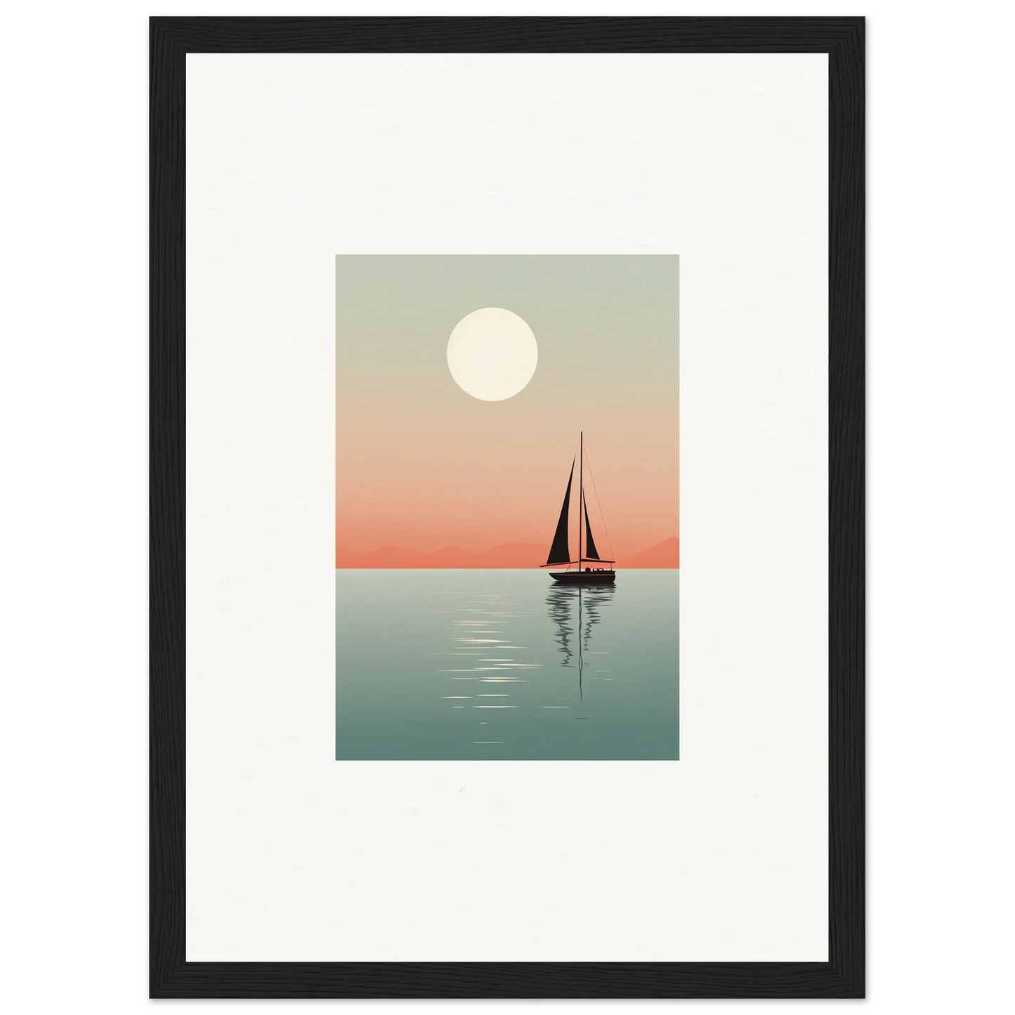 Sailboat silhouette at sunset with full moon for Nautical Harmonies canvas print