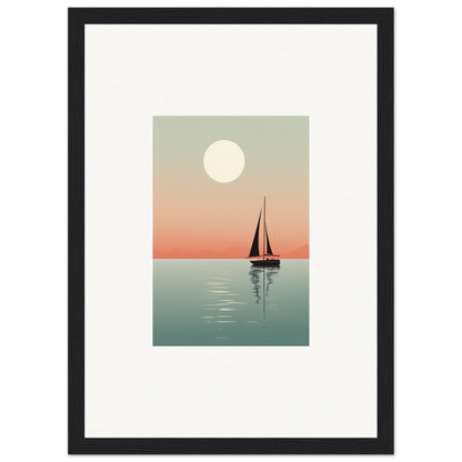 Sailboat silhouette at sunset with full moon for Nautical Harmonies canvas print