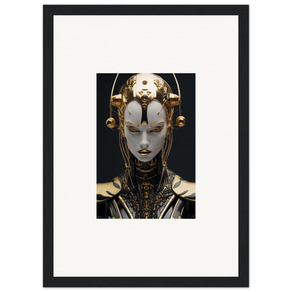 Futuristic robotic humanoid face with golden headpiece, perfect for Kinetic Fulgrid Manifestation canvas print