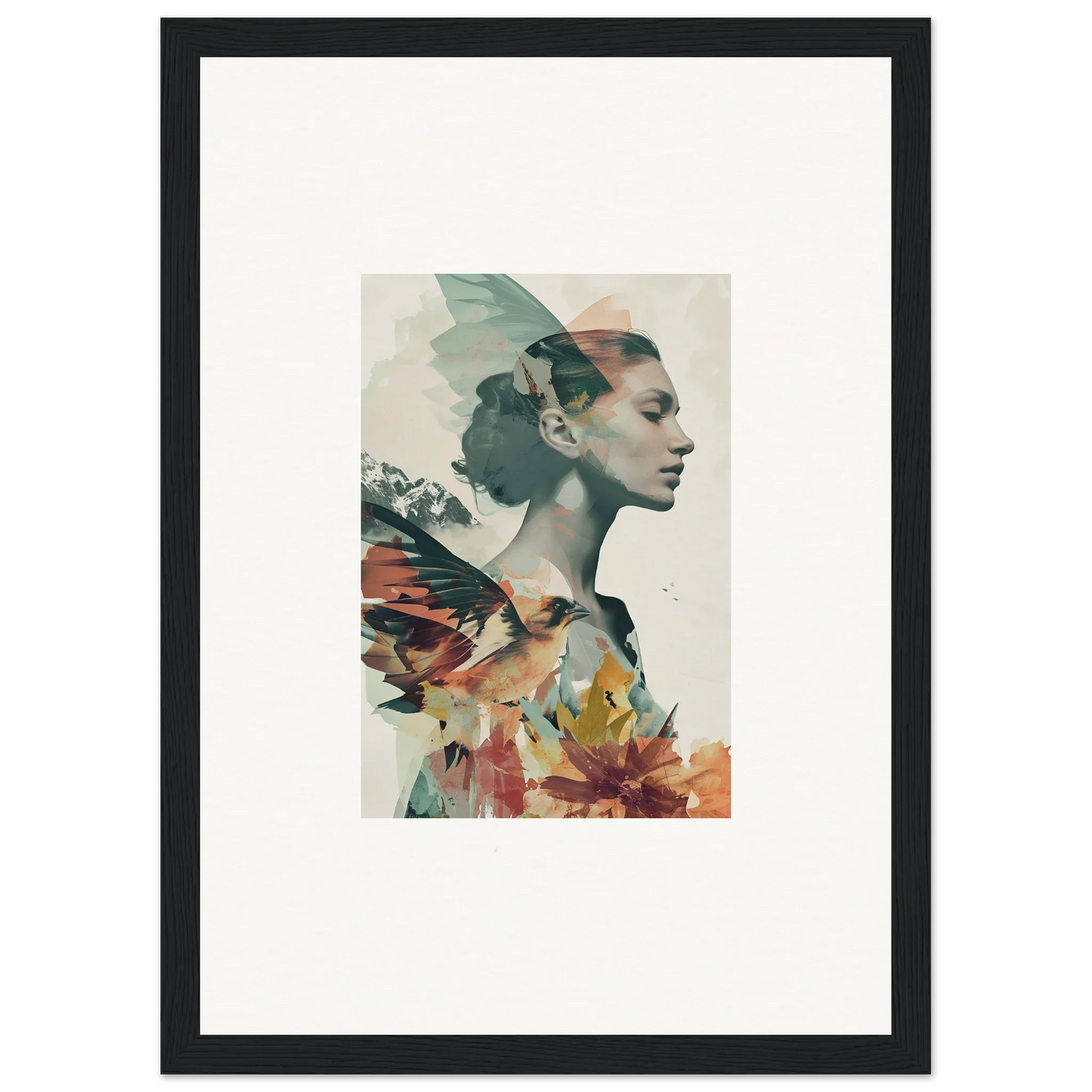 Artistic canvas print of a woman’s profile with floral elements for room decoration