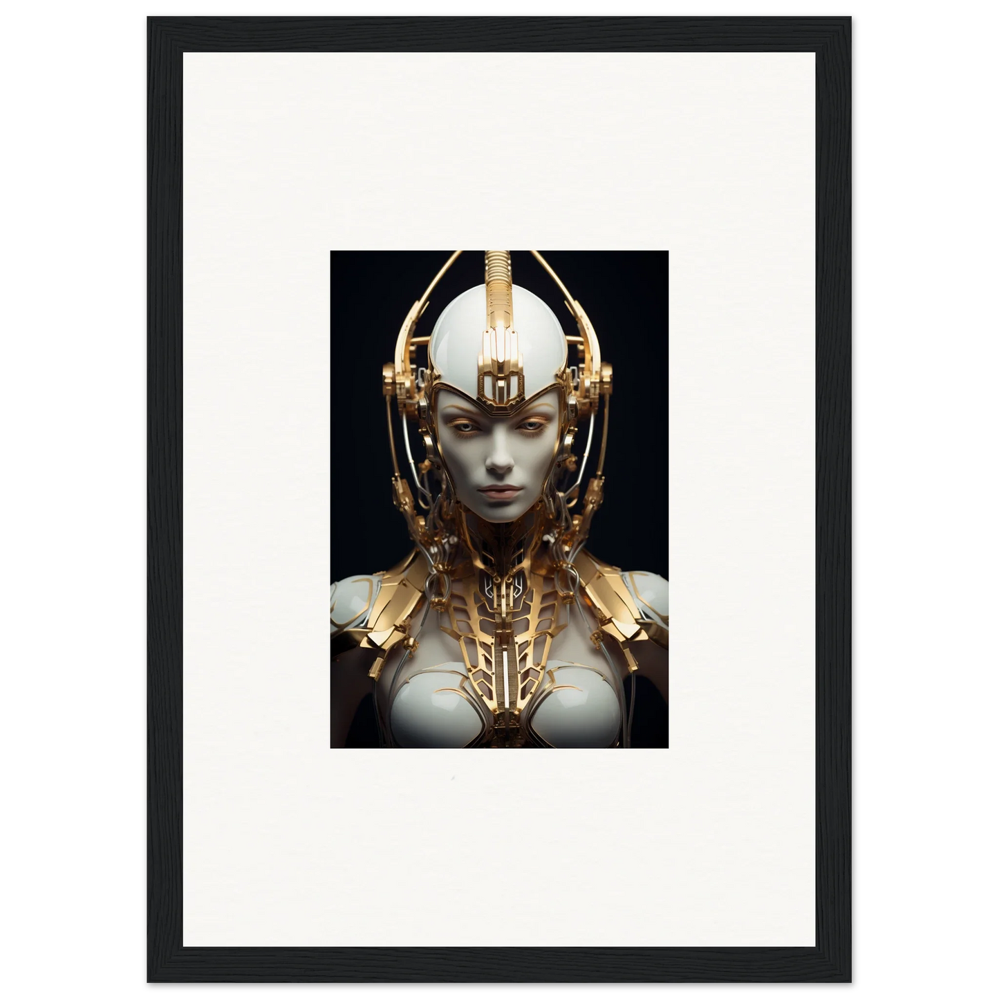 Futuristic humanoid with golden headdress, perfect for Celestial Conductress room decoration