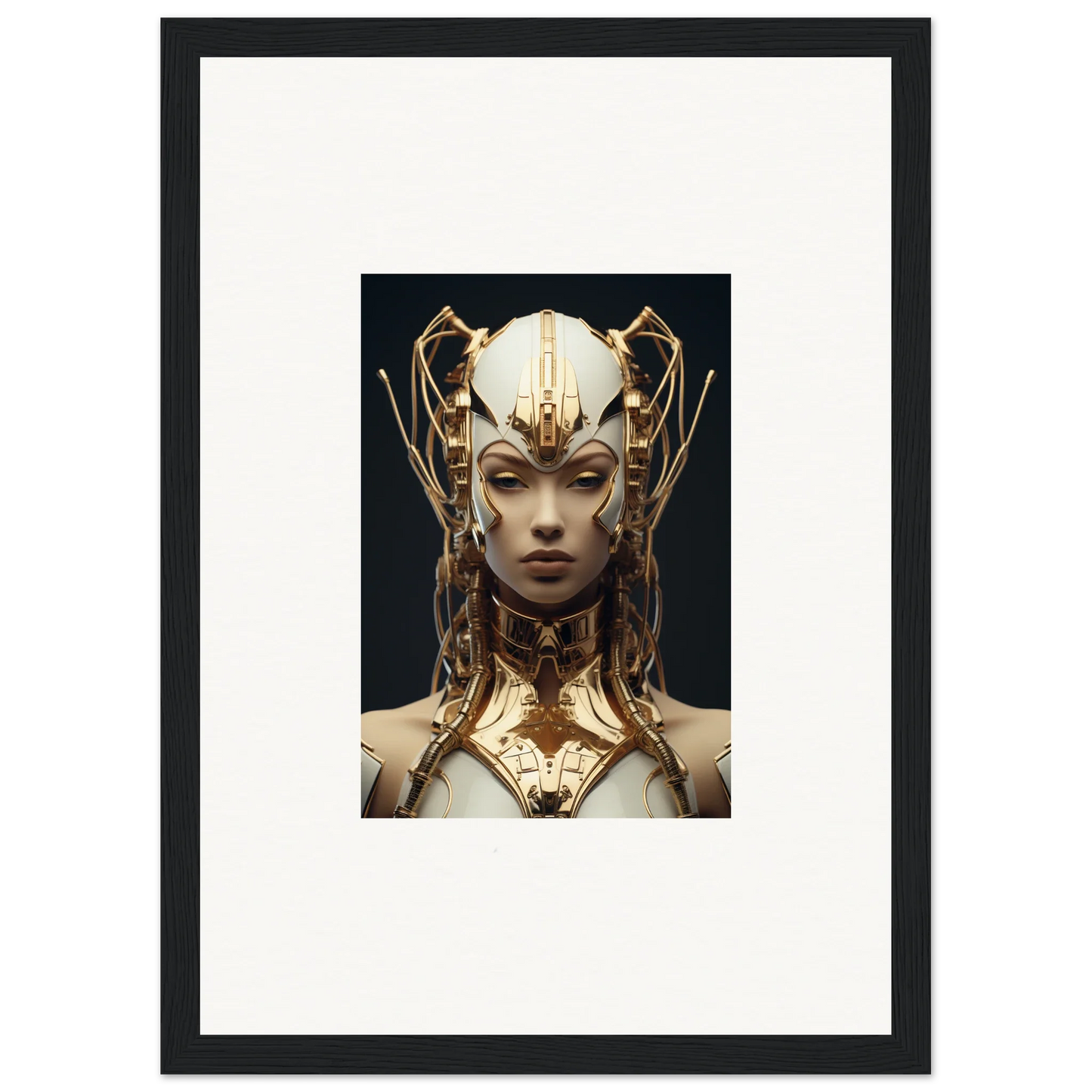 Ornate golden headdress and collar on an ethereal figure, perfect for echoes muse room decoration