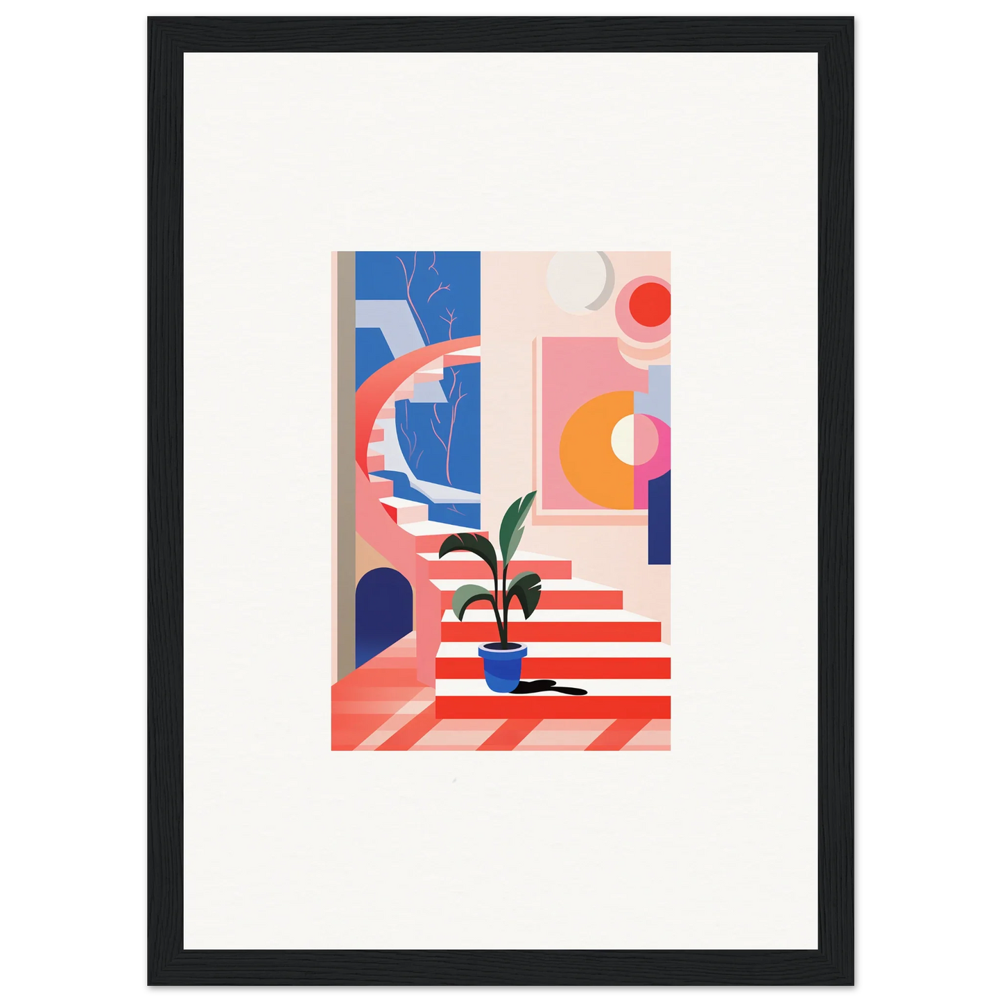 Framed canvas print of vibrant geometric art with plant, perfect for Quantum Gardens decor