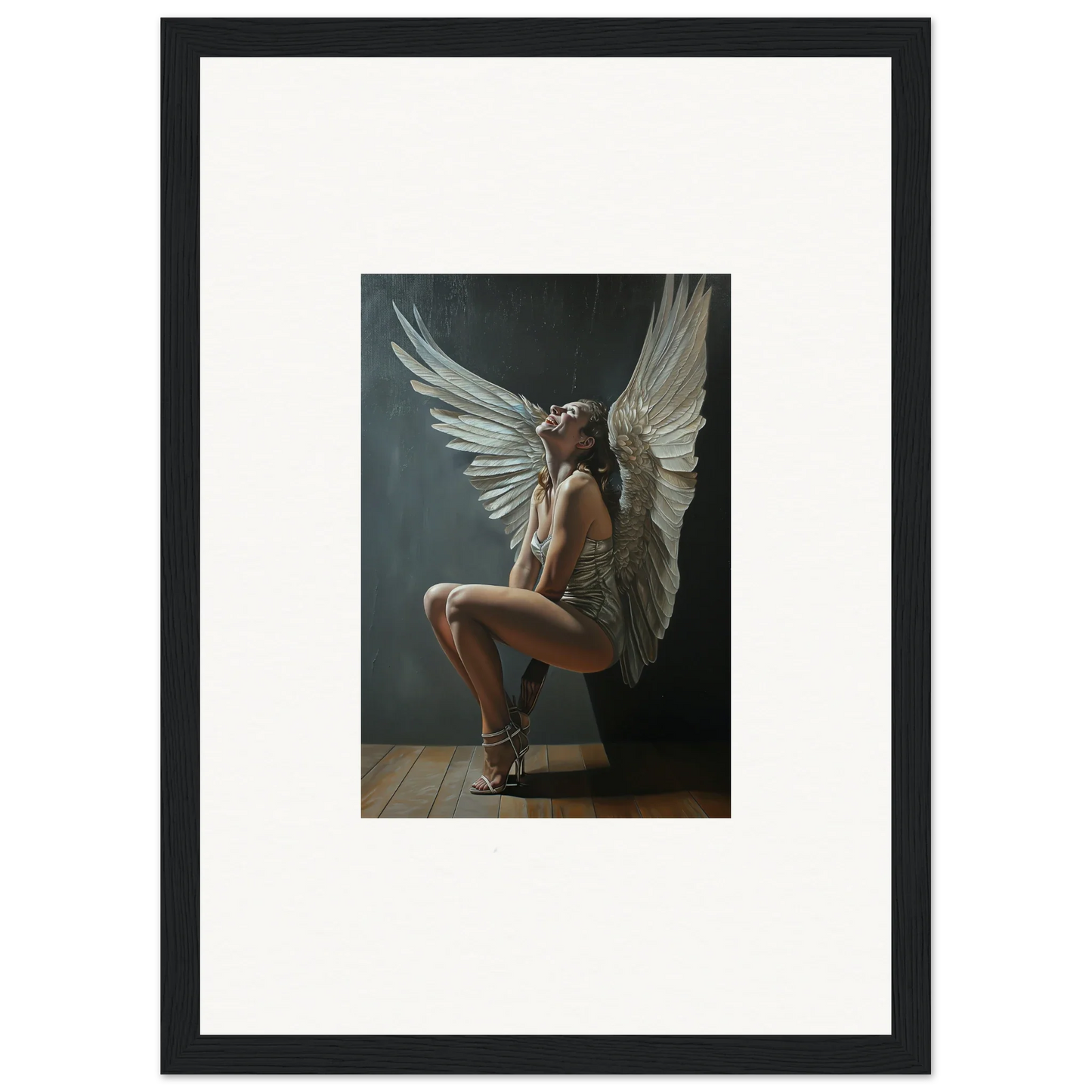 Framed Heavenly Weakened Psalms artwork of a figure with large white wings seated