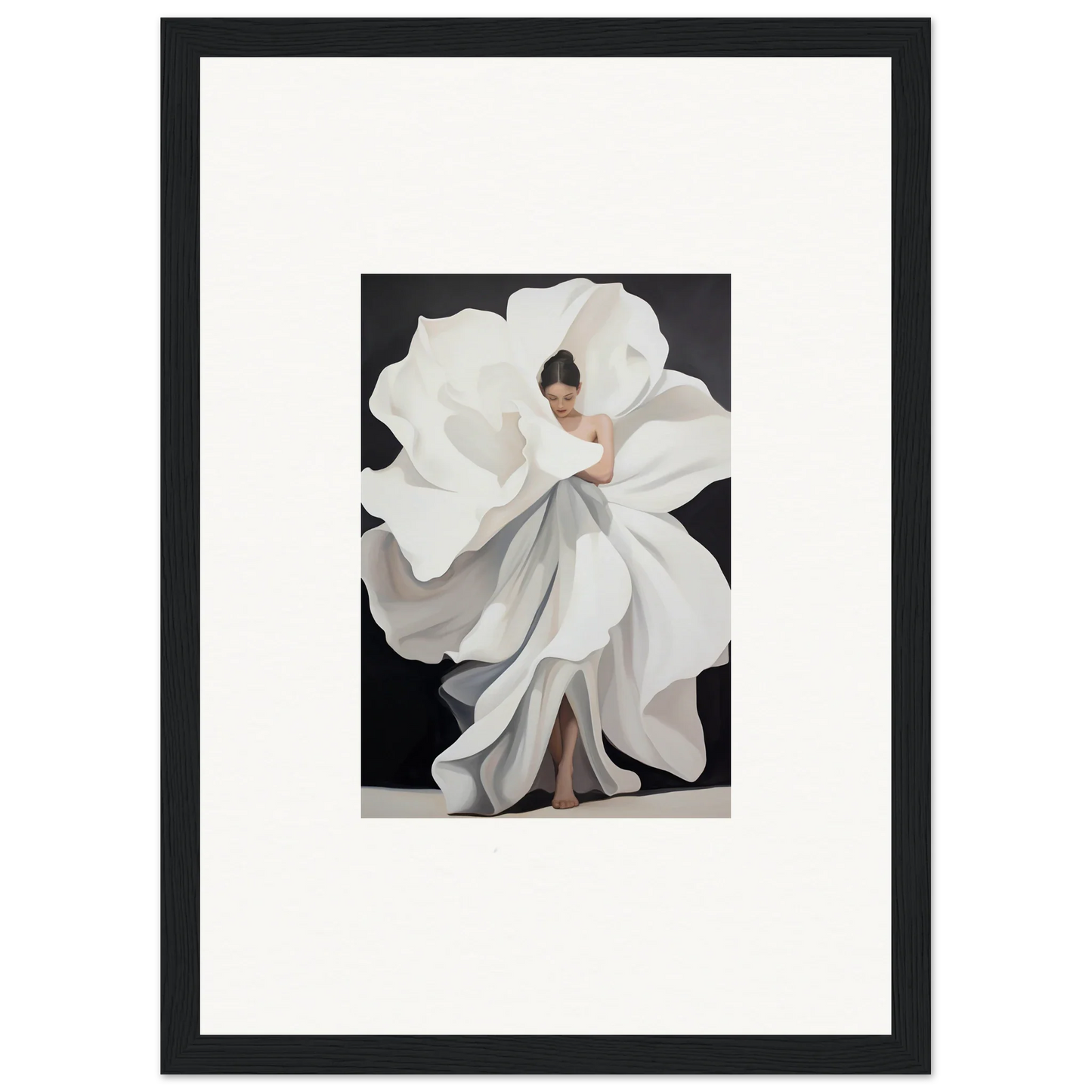 Framed canvas print of Ethereal Petal Whispers, perfect for dreamy room decoration