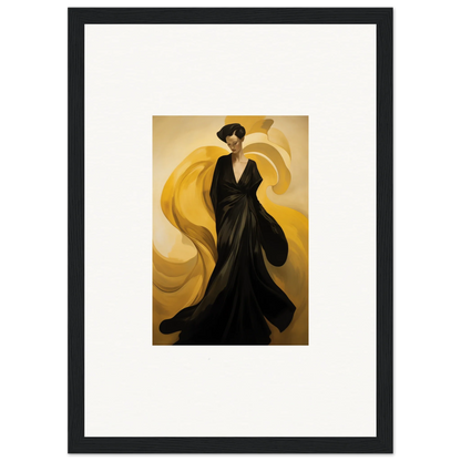 Elegant figure in black gown with golden fabric, great for sun waves room decoration canvas print