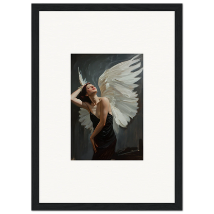 Ethereal Femme Ascent canvas print shows a woman with white wings, perfect for room decoration