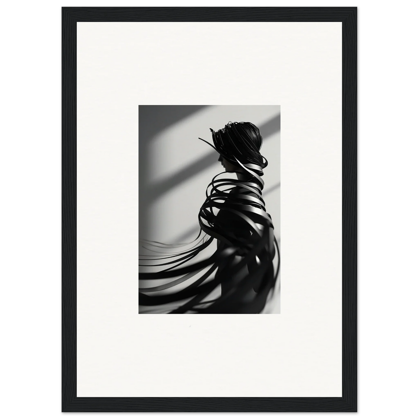 Black and white silhouette with flowing fabric, perfect for ribbon shares room decoration