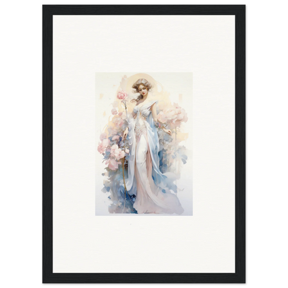 Watercolor of an elegant woman in a blue dress for a Blossom Serenade canvas print