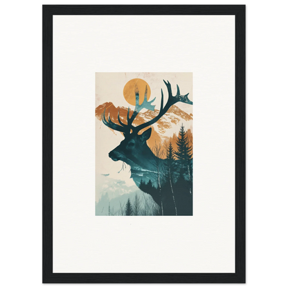 Silhouette of a deer head with antlers on a nature scene canvas print for room decoration