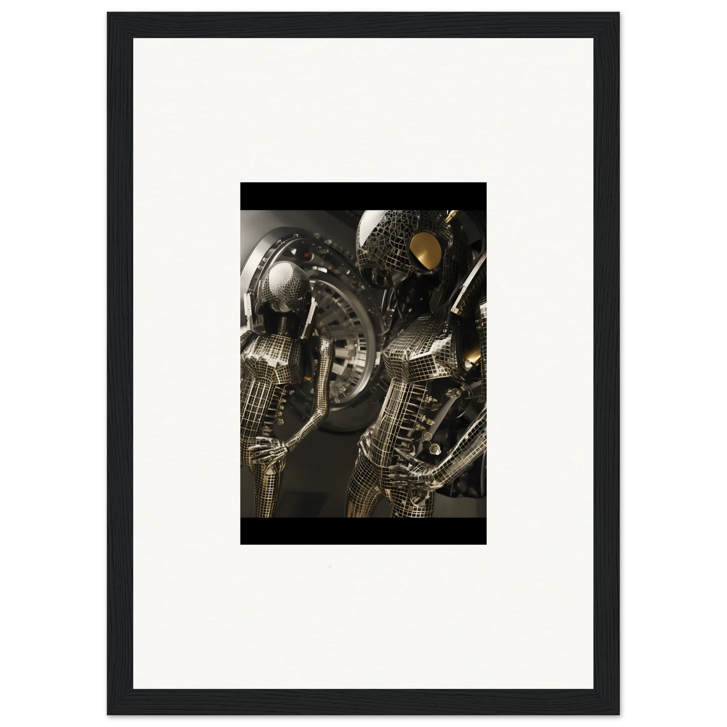 Metallic alien figures with elongated heads for a unique canvas print muse web room decoration