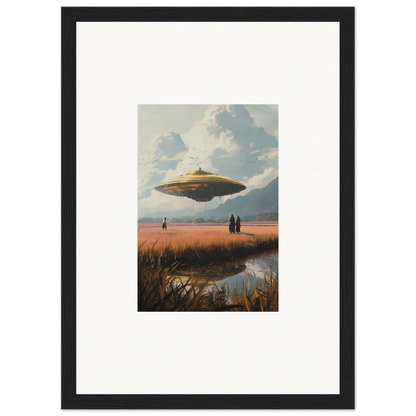 Golden disc-shaped UFO in a canvas print for cool room decoration and drifting suns vibe