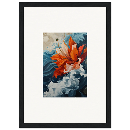 Vibrant orange goldfish in blue waves for a stunning Petal Odyssey canvas print