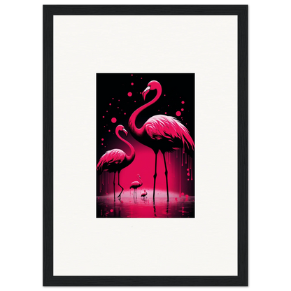 Vibrant pink flamingos in water, perfect for Feather Wanderers canvas print room decoration