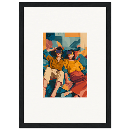 Framed Cosmic Lovers Reve artwork showing colorful VR headset lovers, perfect room decoration