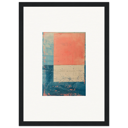 Abstract painting with geometric blocks in coral and blue for stylish room decoration