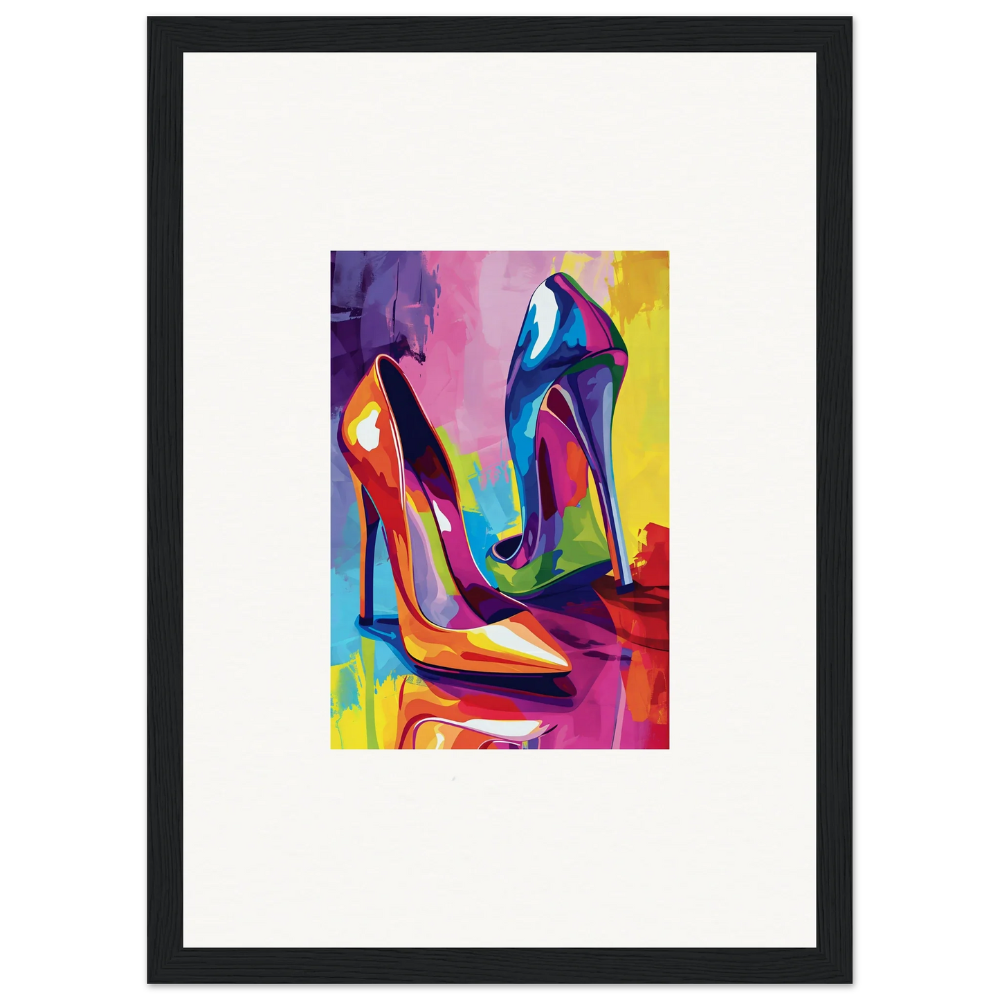 Colorful abstract painting of high-heeled shoes for trendy wall art and room decoration