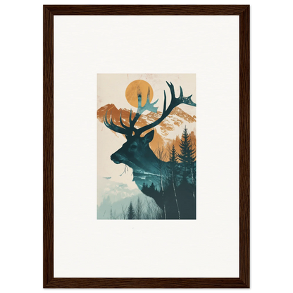 Silhouette of a deer head with antlers on a nature scene for a stunning Mirage Visions canvas print