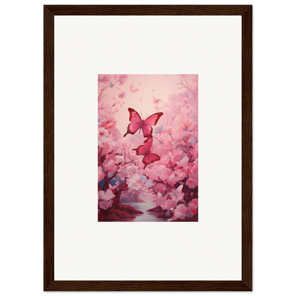 Framed canvas print of pink butterflies and cherry blossoms for spring euphoria room decoration