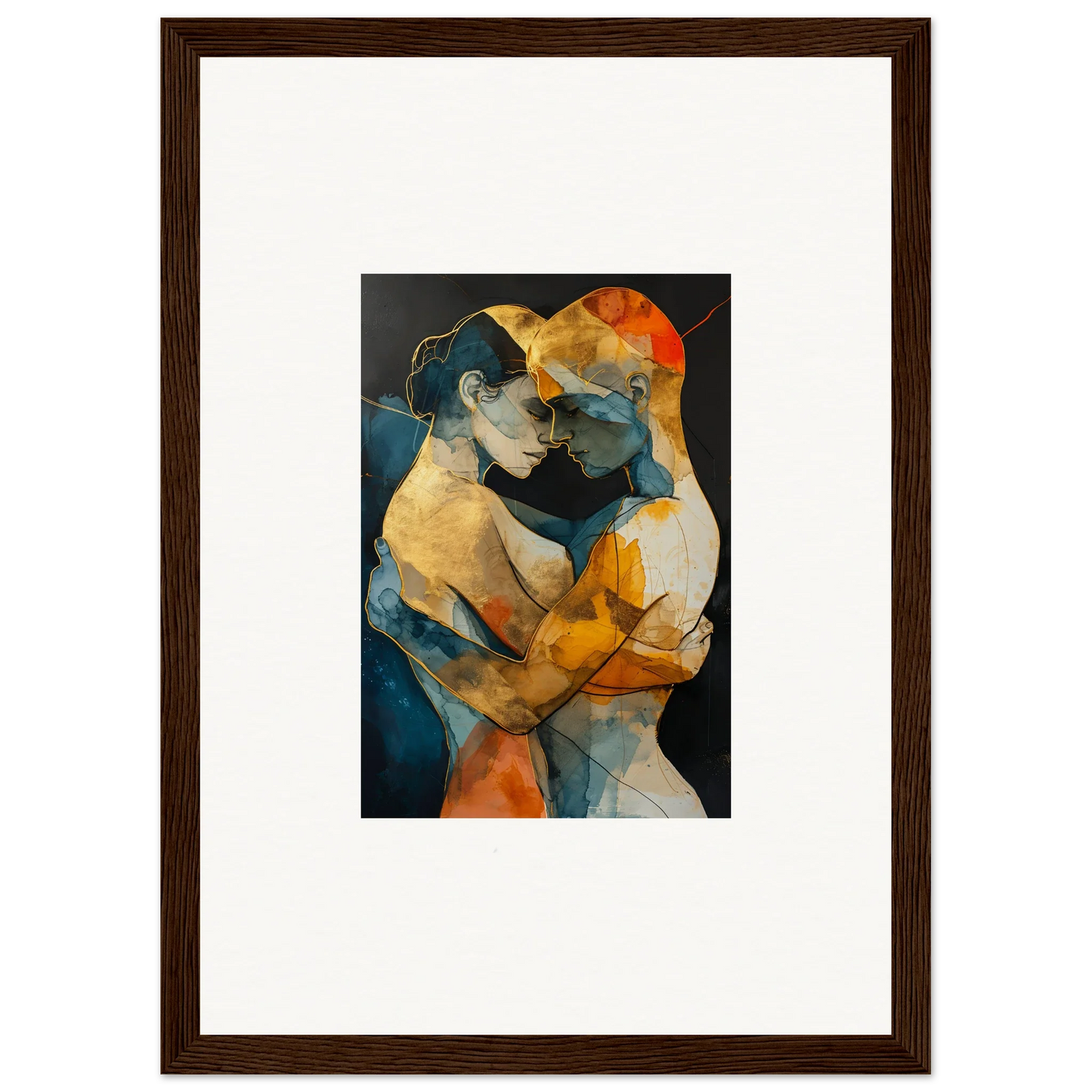 Abstract painting of two embracing figures in vibrant colors for Psyche Harmonies room decoration