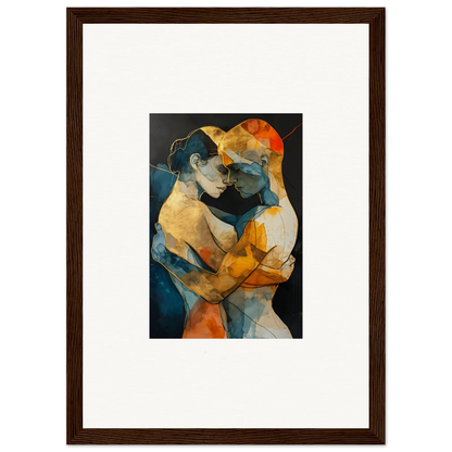 Abstract painting of two embracing figures in vibrant colors for Psyche Harmonies room decoration