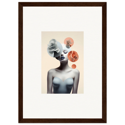 Framed canvas print of a woman with abstract circles for stylish room decoration