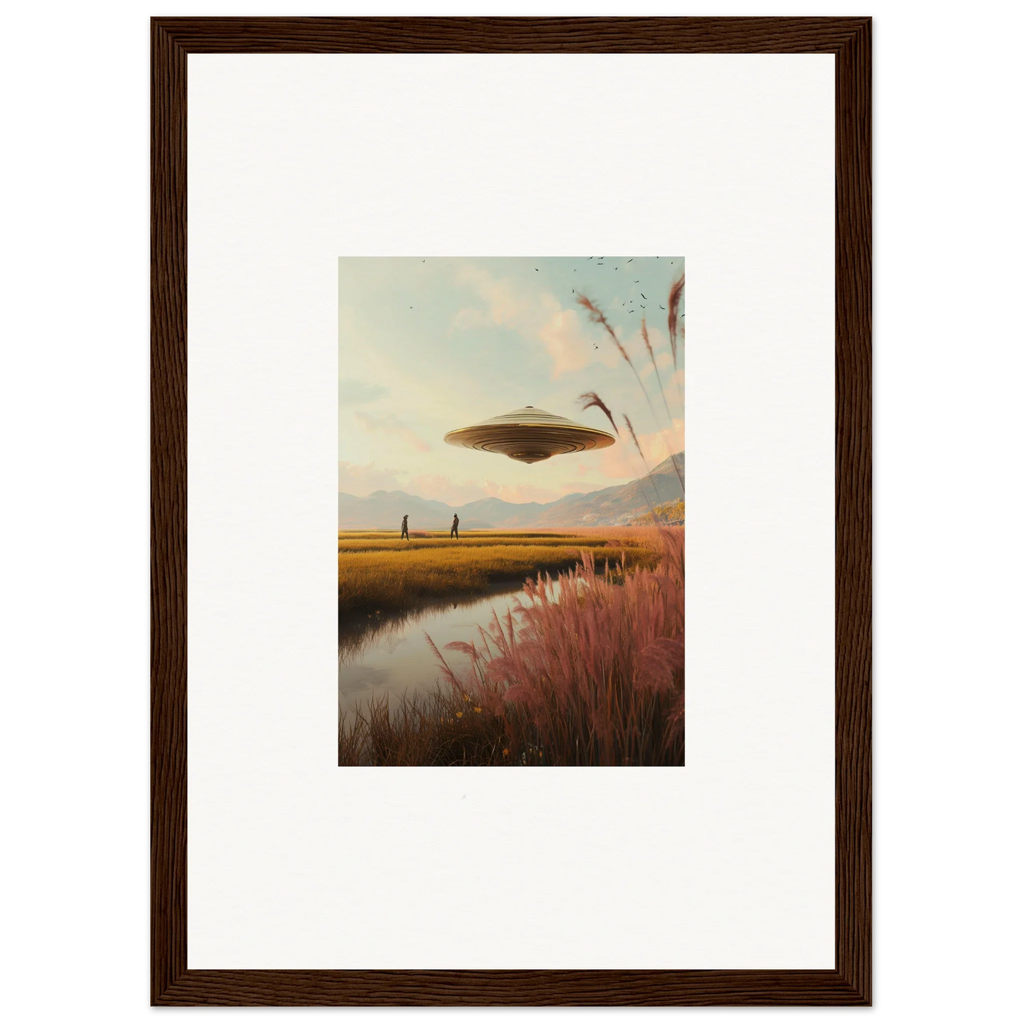 Flying saucer over a rural landscape, perfect for Meadow Raindancers room decor