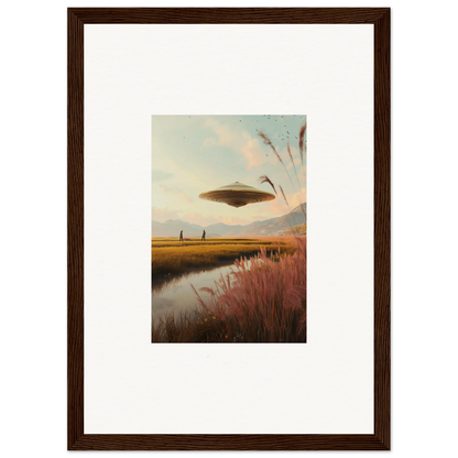 Flying saucer over a rural landscape, perfect for Meadow Raindancers room decor