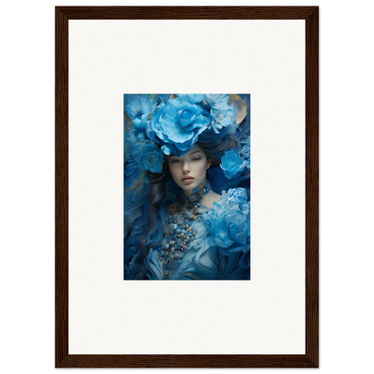 Framed canvas print of Dreaming Blue Symphony, featuring a figure with blue flowers