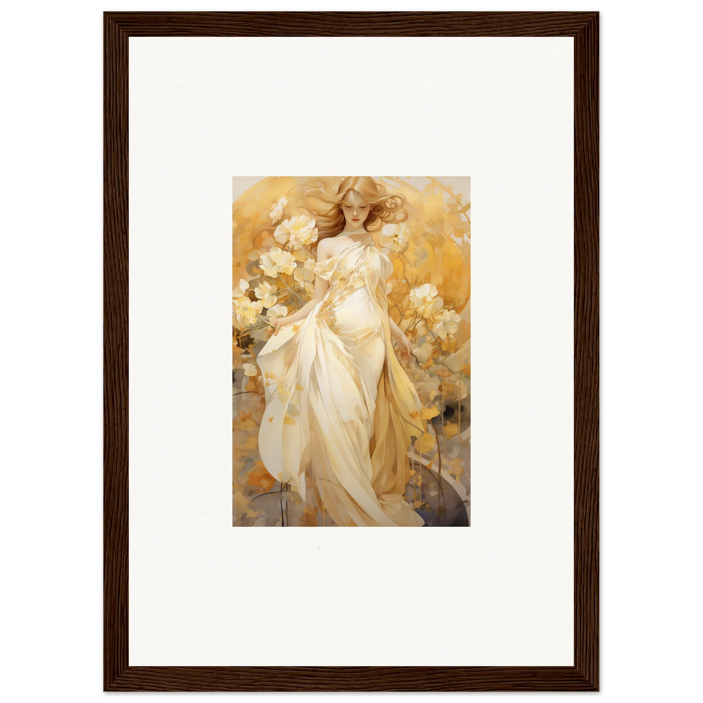 Framed canvas print of a dreamy woman in a white dress for your room decoration