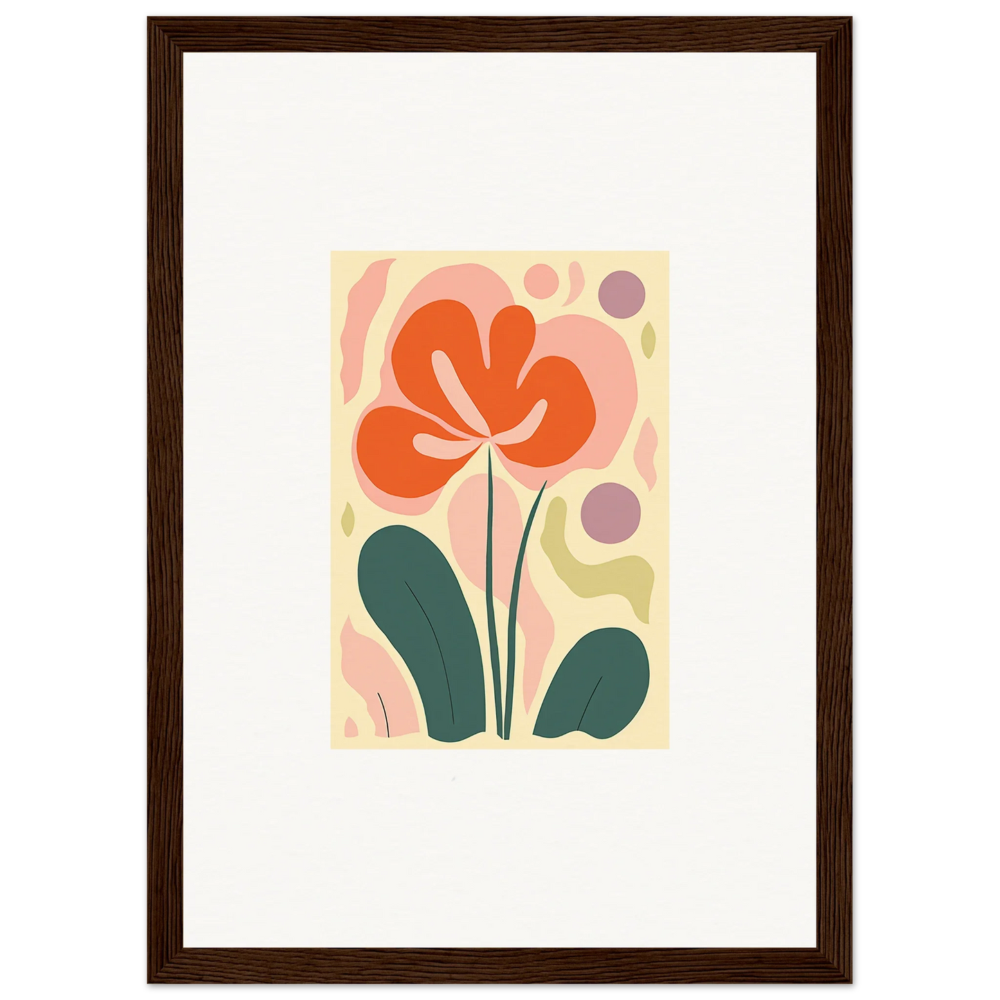 Stylized orange flower with green leaves, perfect for echoes whimsy room decoration canvas print