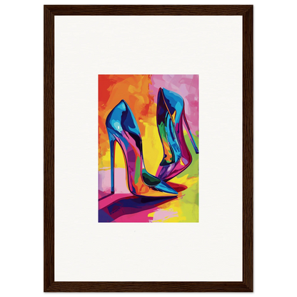 Colorful abstract painting of high-heeled Eclipse Shoes perfect for room decoration