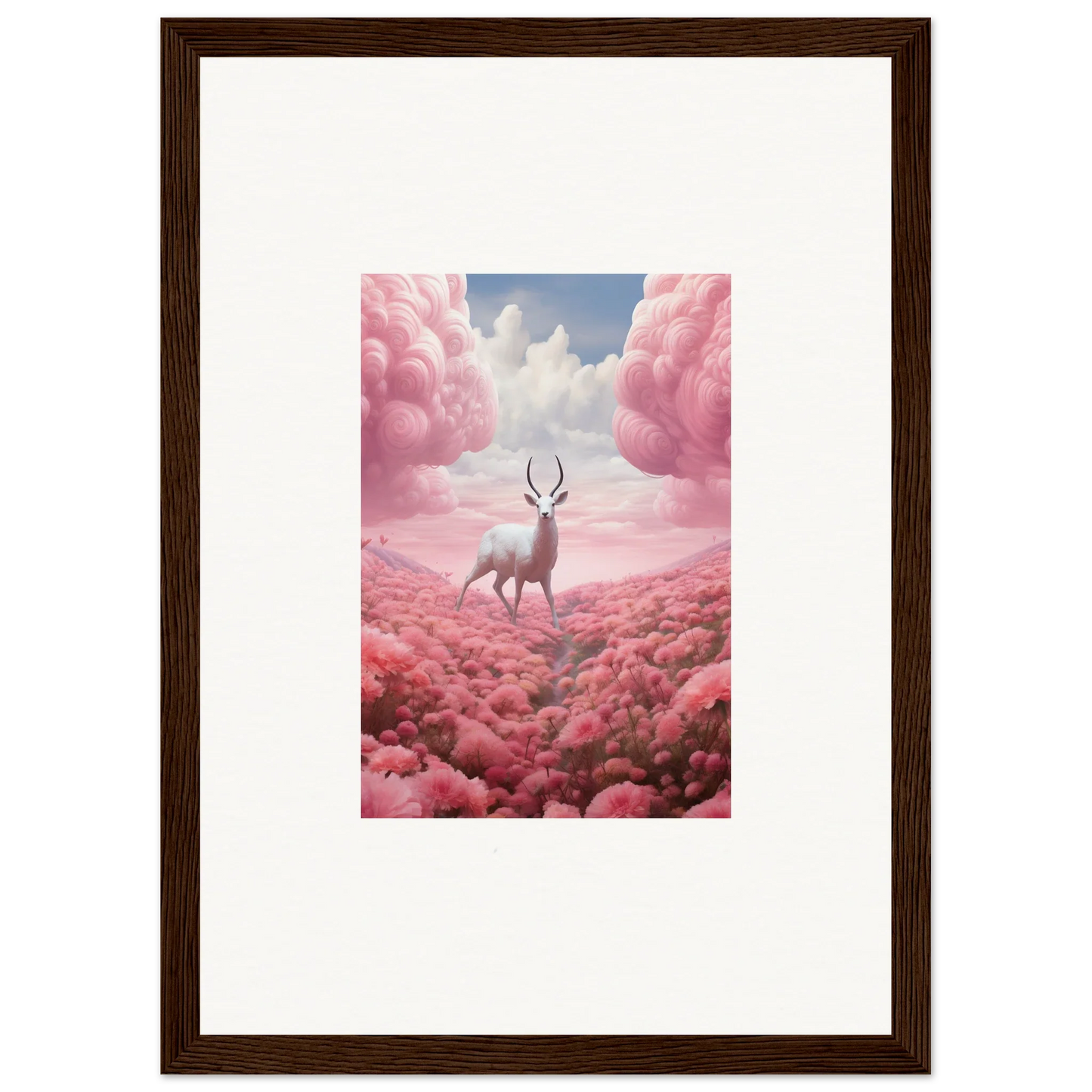 Deer with majestic antlers in pink clouds for a berry collision canvas print