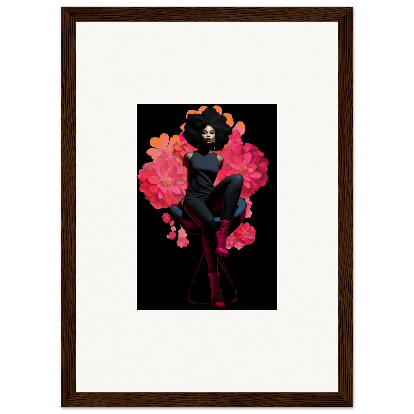 Framed canvas print of a silhouetted figure in vibrant pink smoke for equinox sovereign room decoration