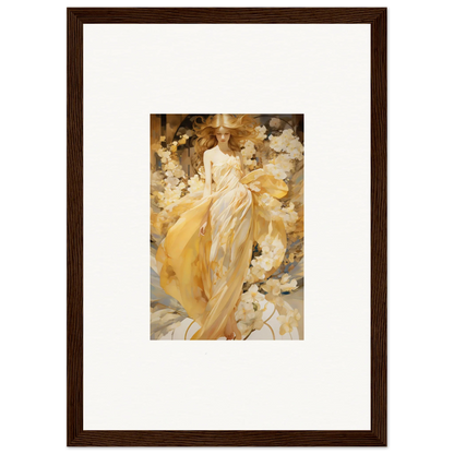 Framed canvas print of a woman in a yellow dress for a vibrant petal serenade room decoration