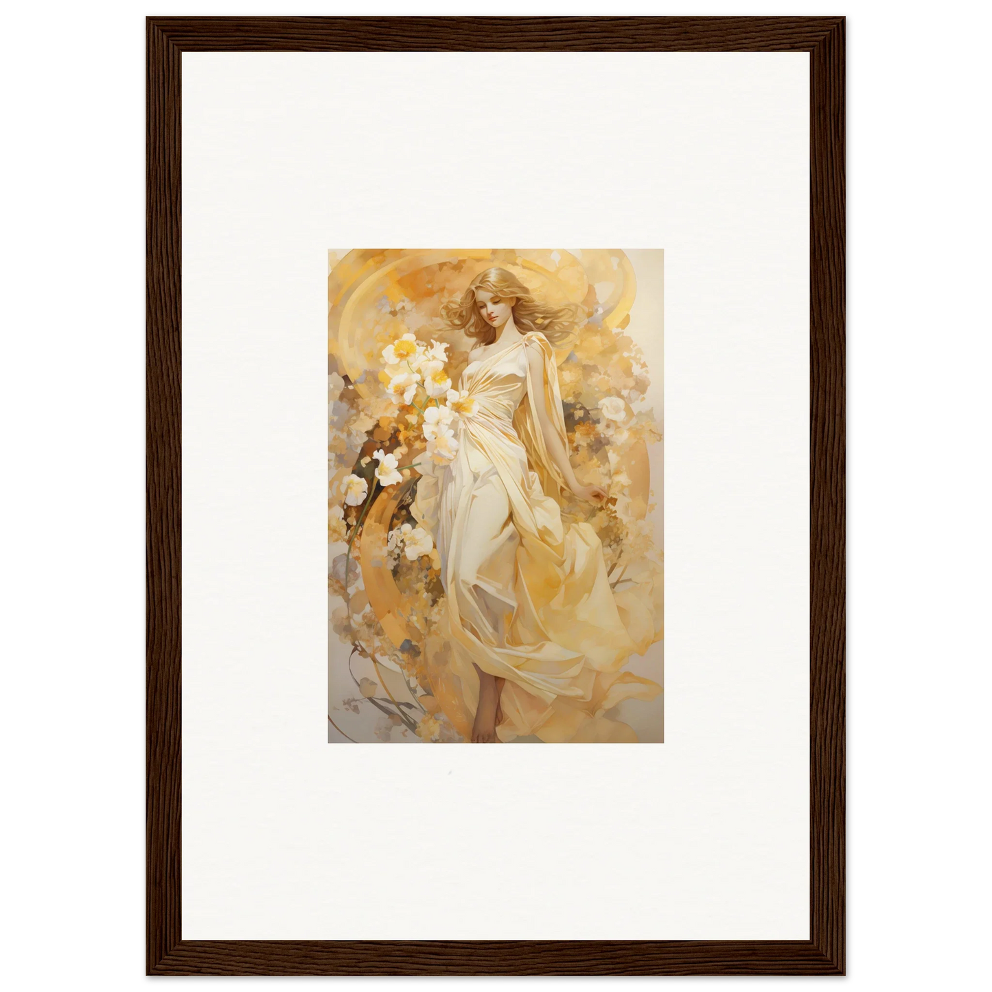 Framed canvas print of an ethereal woman in a flowing dress for stylish room decoration