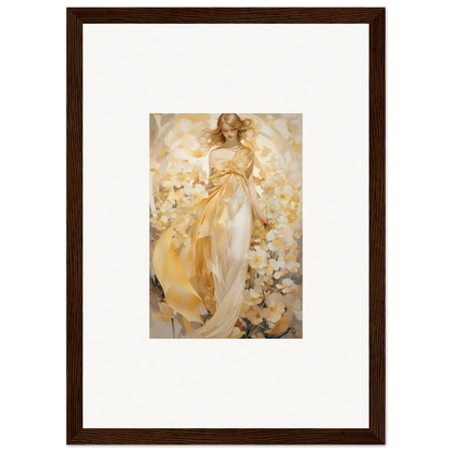 Framed canvas print of an ethereal woman in a golden dress for room decoration