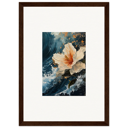 Delicate white and peach flower bloom on dark background, perfect for room decoration canvas print