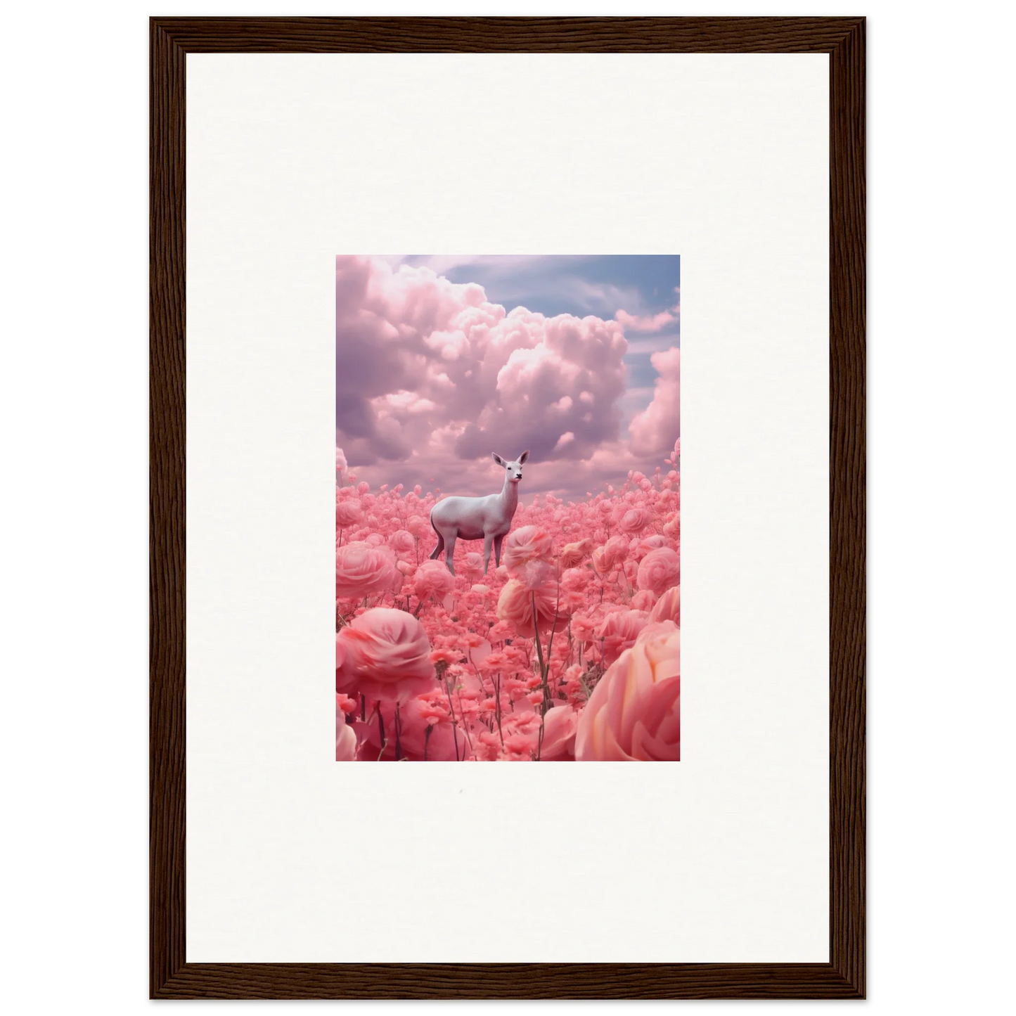 Deer in a field of pink flowers, perfect for room decoration and wall art