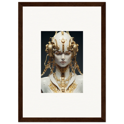 Ornate golden headdress on ethereal face, perfect for Flux Radiance canvas print room decoration