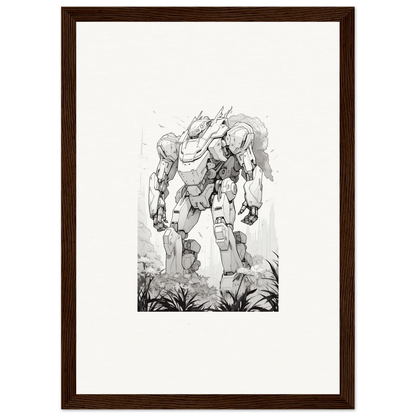 Muscular robotic figure in foliage for unique Sky Alchemy canvas print room decoration