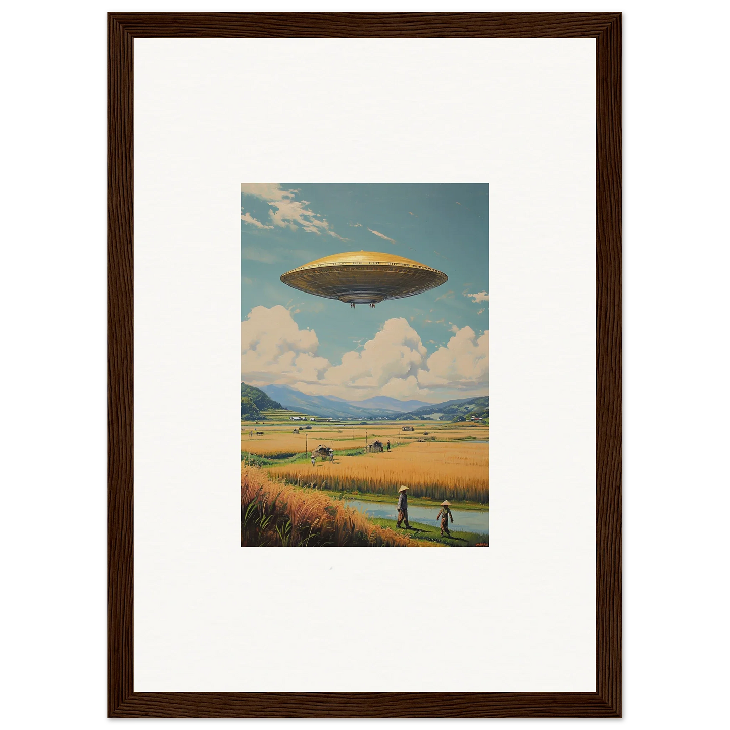 UFO hovering over a rural landscape canvas print perfect for room decoration