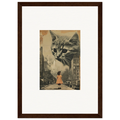 Giant cat face art over vintage street, perfect wall art for cool room decoration