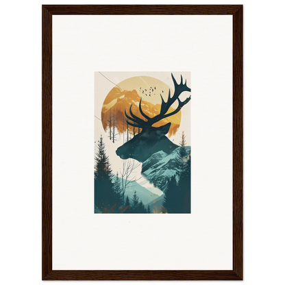 Framed canvas print of a deer panorama silhouette for stylish room decoration